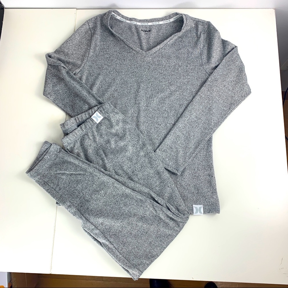 Hurley Women’s Hacci 2 piece Gray Thermal Pajama Set Top & Pants Large